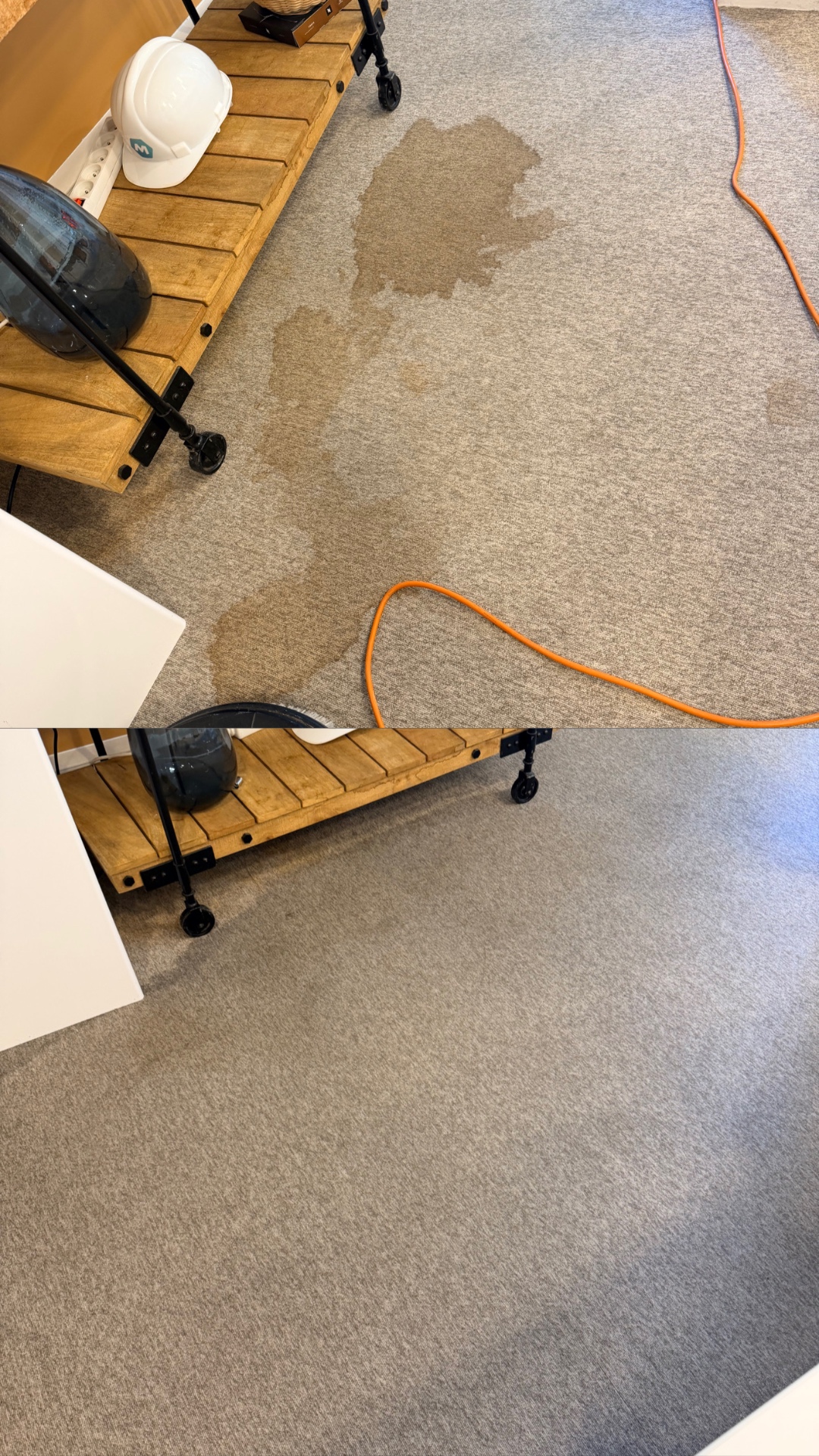Avant après détachage d'une moquette de bureau