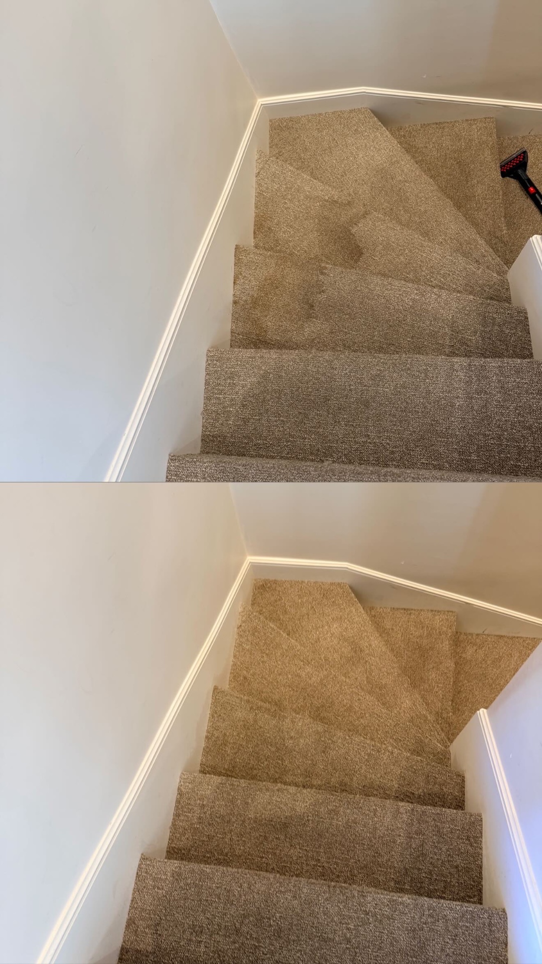 Avant après nettoyage de moquette dans un escalier d'immeuble